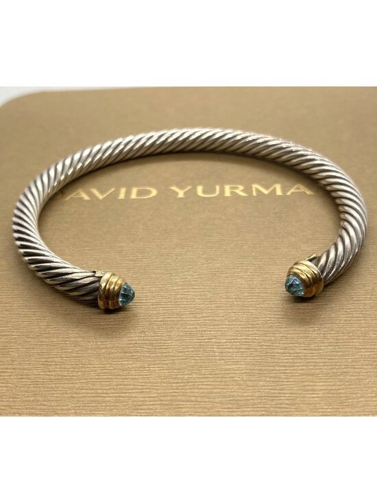 Platinum Estate Finds Jewelry - David Yurman Sterling Silver 925 Gold 5mm Cable Cuff Bracelet Blue Stone